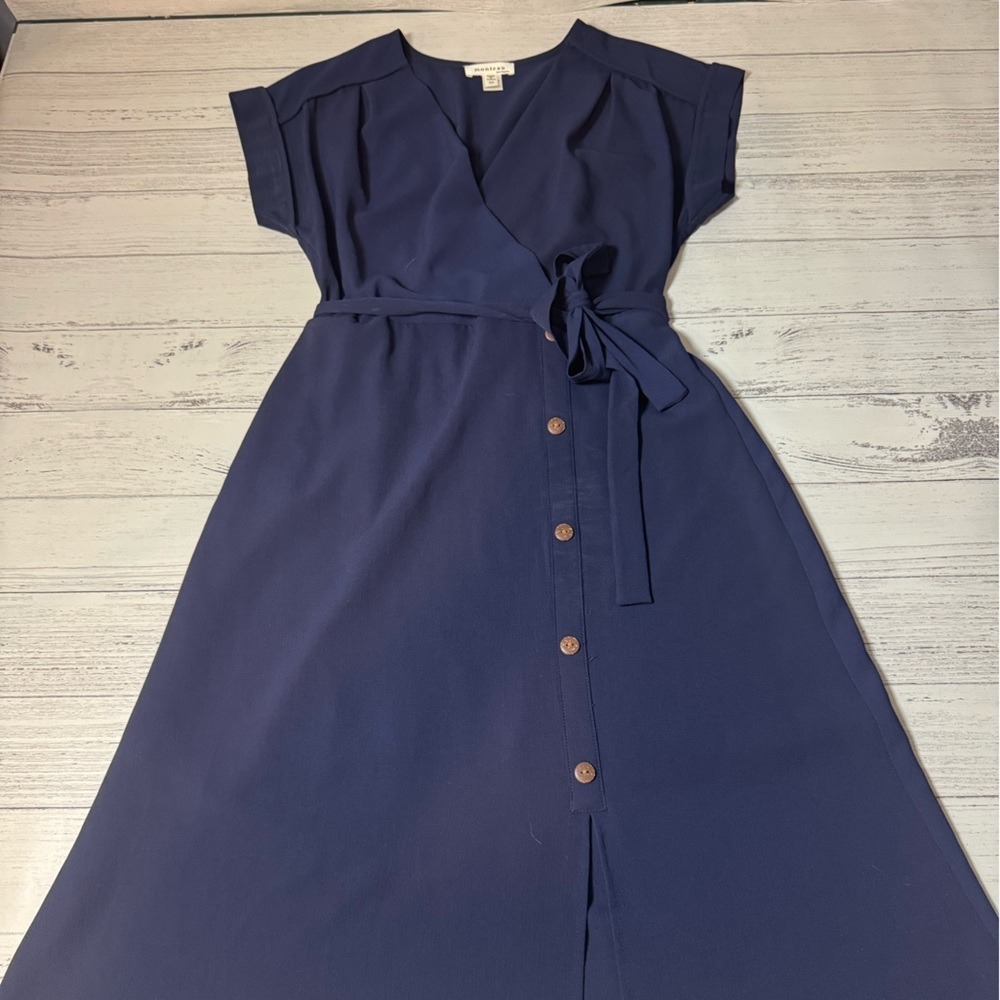 Navy Wrap-Front Belted Midi Sundress
